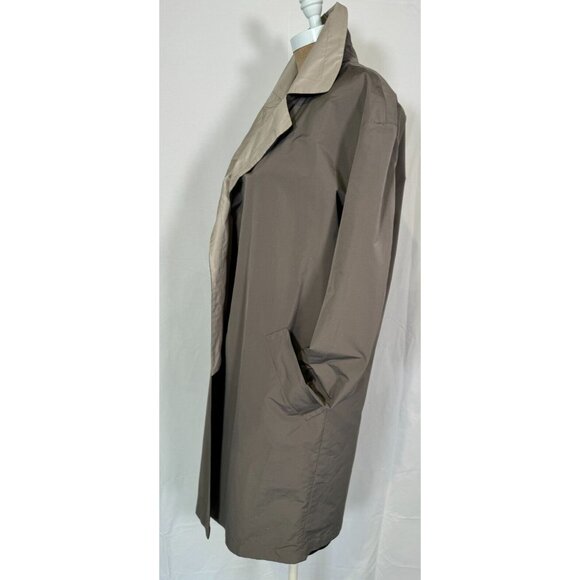 MAX MARA Grey Beige Nylon Rain Trench Coat Reversible Long Jacket Pockets Sz 6 - Picture 4 of 16